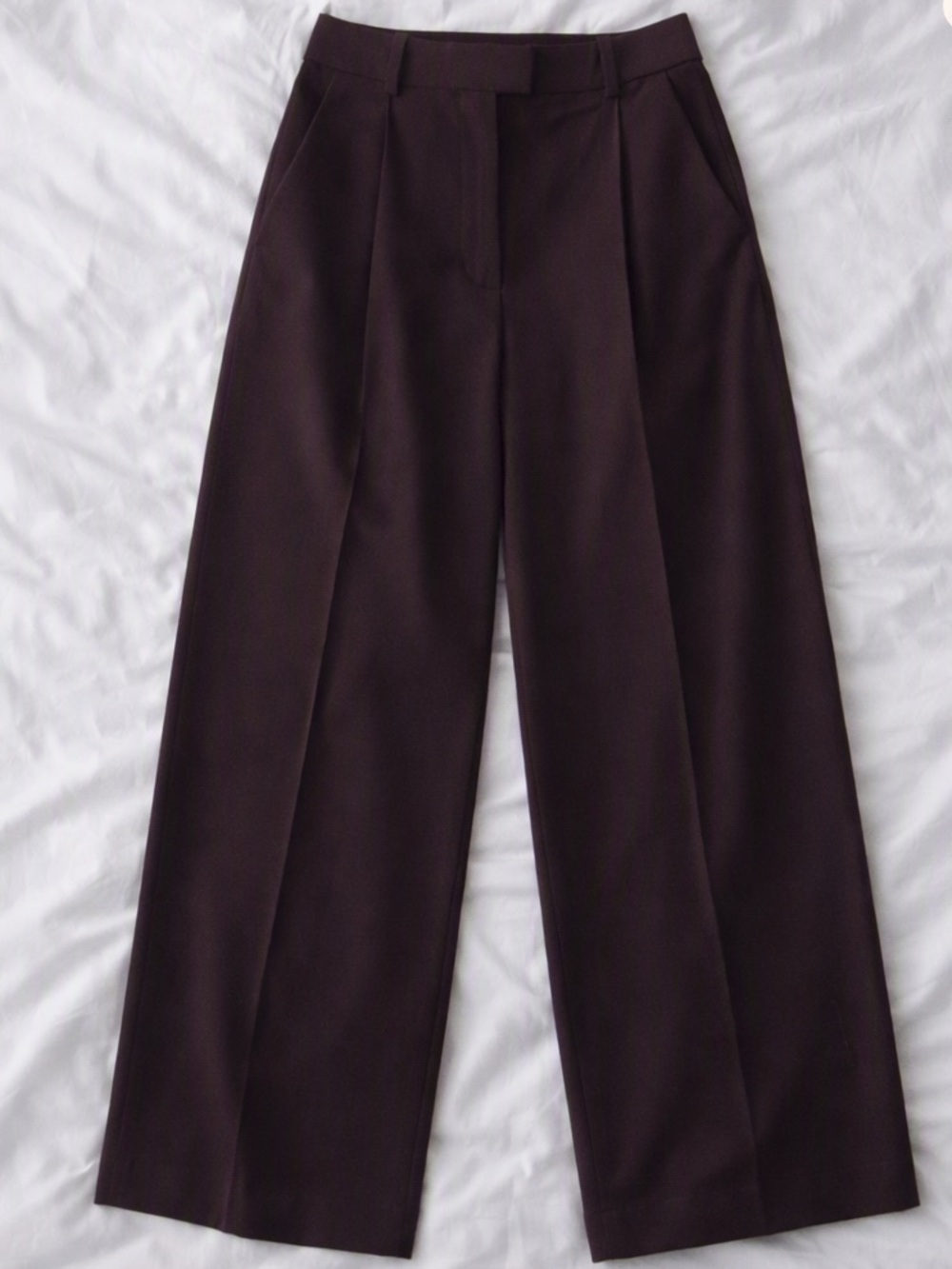 (NWT) MNG Collection High-Waist Wide-Leg Pants in Dark Plum